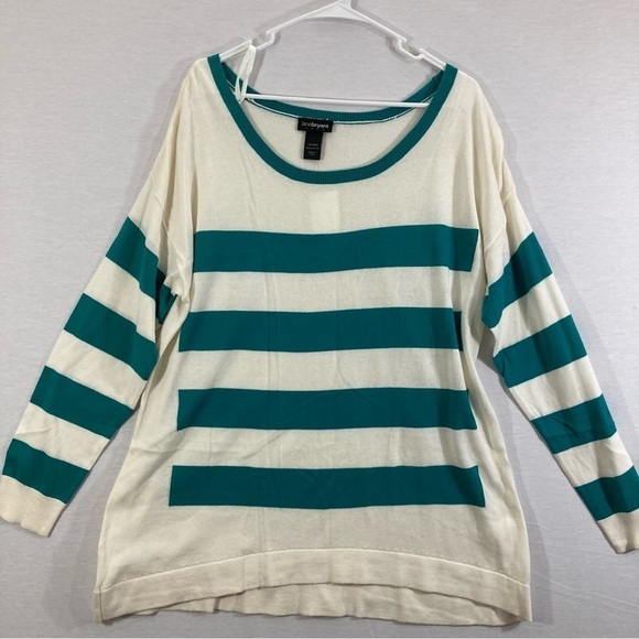 NWT Lane Bryant Green Striped Long Sleeve Pull-On Sweater Size 14/16W - Picture 1 of 8